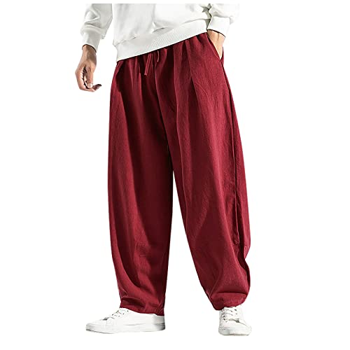 SOOUICKER Haremshose Herren Leinen Leinenhose Herren Sommer Freizeithose Herren mit Gummizug Leichte Sommerhose Herren Lang Leinenhose Herren Yoga Baggy Haremshose Herren Jogginghose von SOOUICKER