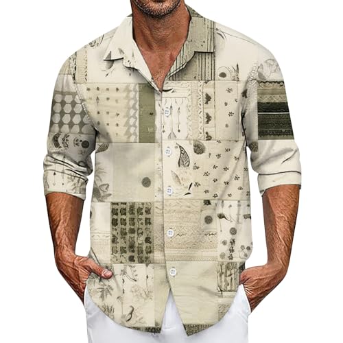 SOOUICKER Hawaii Hemd Männer Langarm Freizeithemden für Herren Kariert Hemd Herren Regular Fit Muster Kariertes Hemd Herren Große Größen Hemd Herren Print Freizeit Hemd Herren Casual Urlaub von SOOUICKER