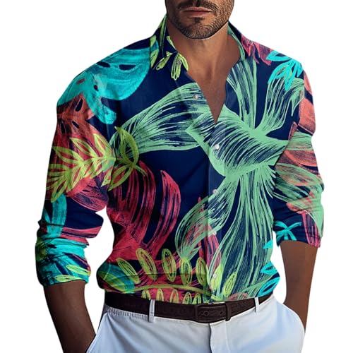 SOOUICKER Hawaii Hemd Männer Langarm Palmen Hemd Sommer Urlaub Freizeithemden Bunt Hawaiihemd Muster Sommerhemd Oversized mit Aufdruck von SOOUICKER