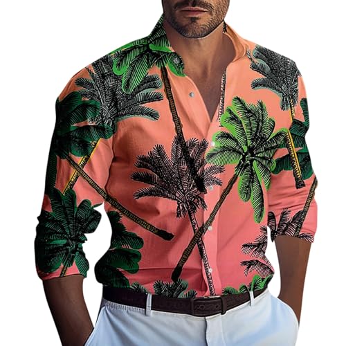 SOOUICKER Hawaii Hemd Männer Langarm Palmen Hemd Sommer Urlaub Freizeithemden Bunt Hawaiihemd Muster Sommerhemd Oversized mit Aufdruck von SOOUICKER