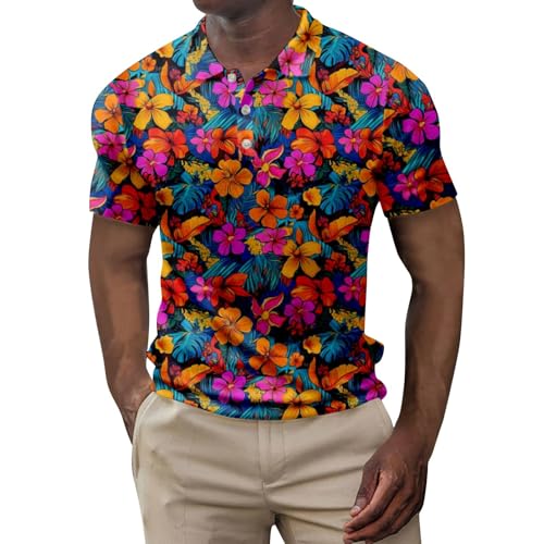 SOOUICKER Hawaii Poloshirt Herren Kurzarm Vintage Polohemd Bunt Regular Fit Tshirt mit Kragen Blumen Funktionsshirt Muster Sommer T Shirt Knopfleiste mit Aufdruck von SOOUICKER