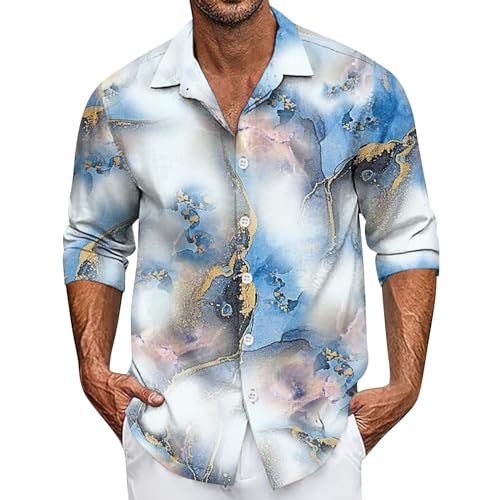 SOOUICKER Hawaiihemd Herren Langarm Freizeithemden für Herren Kariert Hemd Herren Regular Fit Muster Kariertes Hemd Herren Große Größen Hemd Herren Print Freizeit Hemd Herren Casual Urlaub von SOOUICKER
