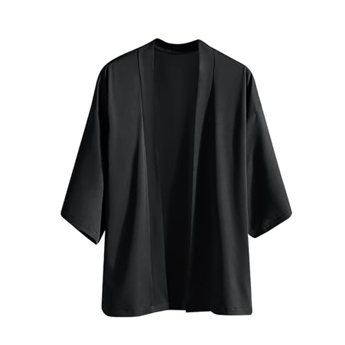 SOOUICKER Hemd Herren 3/4 Arm Herren Strand Kimono Hemd Japanischer Open Front Cardigan Shirts Hemd Herren Ohne Knöpfe Freizeithemden für Herren Sommer Kurzarmhemd Herren Große Größen von SOOUICKER