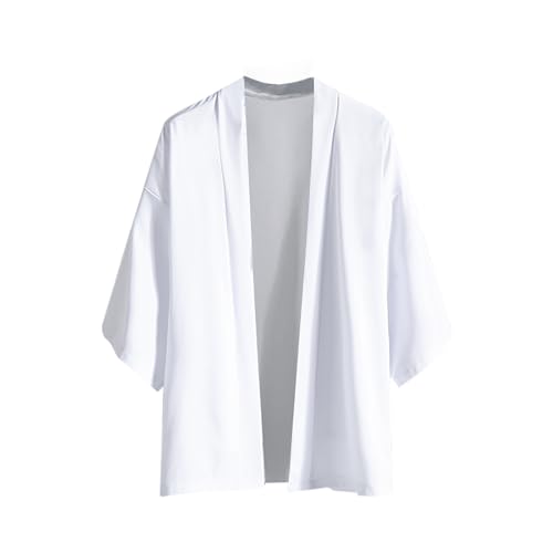 SOOUICKER Hemd Herren 3/4 Arm Herren Strand Kimono Hemd Japanischer Open Front Cardigan Shirts Hemd Herren Ohne Knöpfe Freizeithemden für Herren Sommer Kurzarmhemd Herren Große Größen von SOOUICKER