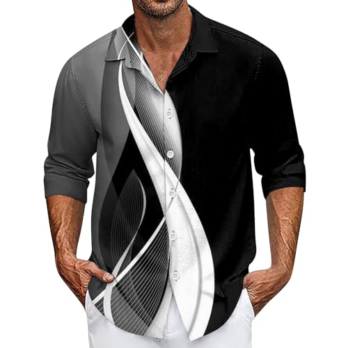 SOOUICKER Hemd Herren 3D Druck Gestreift Hawaii Hemd Männer Langarm Freizeithemden für Herren Regular Fit Hemd Herren Muster Modern Sommerhemd Herren Gemustert von SOOUICKER