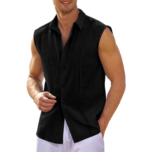 SOOUICKER Hemd Herren Ärmellos Sommerhemd Herren Slim Fit Freizeithemden für Herren Sommer Hemd Herren Boho Hemd Herren Freizeit Gestreift Tank Top Herren Hemd Hemd Herren Vintage von SOOUICKER