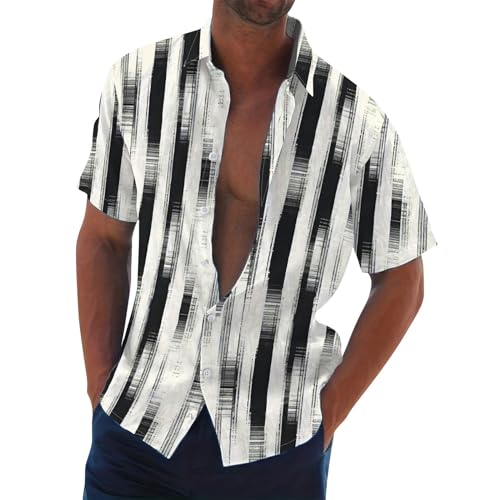 SOOUICKER Hemd Herren Gestreift 3D Druck Kurzarmhemd Herren Große Größen Freizeithemden für Herren Regular Fit Hawaii Hemd Männer Bunt Hemd Herren Kariert Kurzarm Sommerhemd Herren Gemustert von SOOUICKER