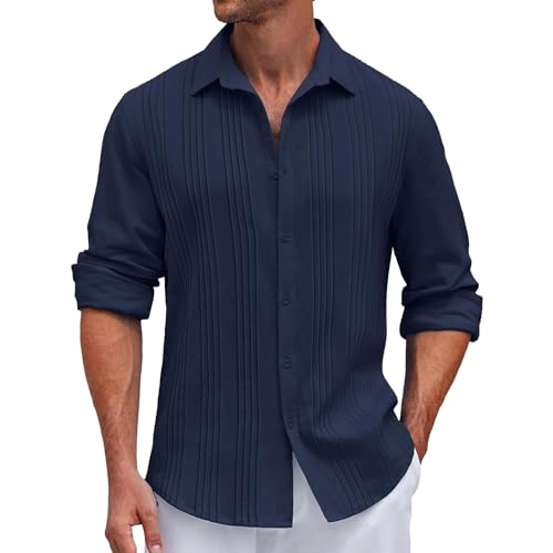 SOOUICKER Hemd Herren Gestreift Langarm Freizeithemden für Herren Regular Fit Hawaii Hemd Männer Einfarbig Hemd Herren Casual Sommerhemd Herren Langarm Hemd Herren Freizeit Elegant von SOOUICKER