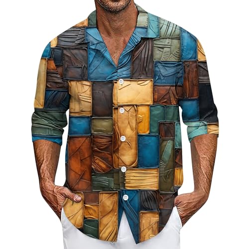 SOOUICKER Hemd Herren Kariert Muster Hawaiihemd Herren Langarm Freizeithemden für Herren Regular Fit Sommerhemd Herren Gemustert Hemd Herren 3D Druck Hemd Herren Bunt Casual von SOOUICKER
