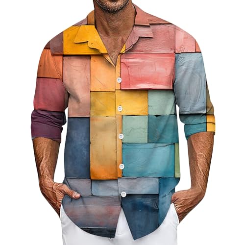 SOOUICKER Hemd Herren Kariert Muster Hawaiihemd Herren Langarm Freizeithemden für Herren Regular Fit Sommerhemd Herren Gemustert Hemd Herren 3D Druck Hemd Herren Bunt Casual von SOOUICKER
