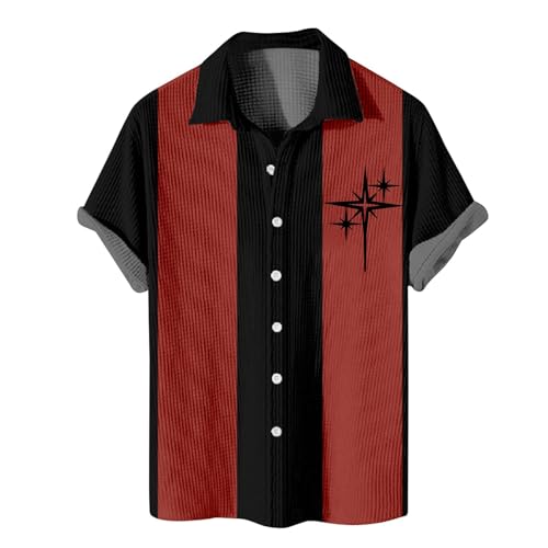 SOOUICKER Hemd Herren Kurzarm Bunt Zweifarbig Hawaii Hemd Männer Gestreift Kurzarmhemd Herren Große Größen Sommerhemd Herren Muster Hemd Herren Urlaub Freizeithemden für Herren Sommer von SOOUICKER