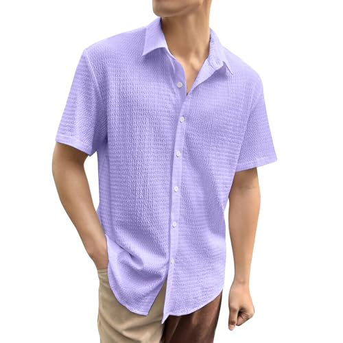 SOOUICKER Hemd Herren Kurzarm Freizeit Oversize Freizeithemden Sommer Kurzarmhemd Vintage Sommerhemd Leicht Herrenhemden Casual Einfarbig von SOOUICKER