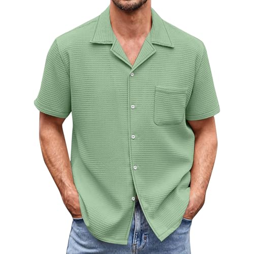 SOOUICKER Hemd Herren Kurzarm Freizeit Oversize Freizeithemden Sommer Kurzarmhemd mit Brusttasche Sommerhemd Leicht Elegant Strandhemd Urlaub Einfarbig von SOOUICKER