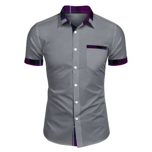 SOOUICKER Hemd Herren Kurzarm Modern Freizeithemden für Herren Sommer Übergröße Kurzarmhemd Herren Elegant mit Brusttasche Große Größen Business Hemd Herren Regular Fit Zweifarbig von SOOUICKER