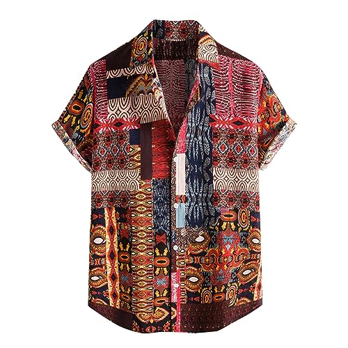 SOOUICKER Hemd Herren Kurzarm Vintage Freizeithemden für Herren Sommer Übergröße Boho Hemd Herren Kurzarm Sommerhemd Herren Muster Kurzarmhemd Herren Print Hawaii Hemd Männer Bunt von SOOUICKER