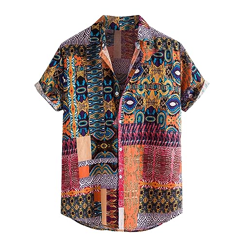 SOOUICKER Hemd Herren Kurzarm Vintage Freizeithemden für Herren Sommer Übergröße Boho Hemd Herren Kurzarm Sommerhemd Herren Muster Kurzarmhemd Herren Print Hawaii Hemd Männer Bunt von SOOUICKER