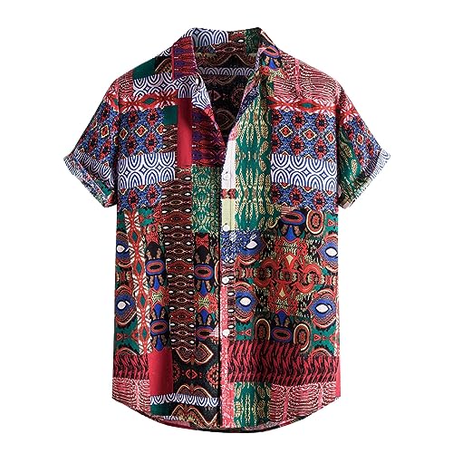 SOOUICKER Hemd Herren Kurzarm Vintage Freizeithemden für Herren Sommer Übergröße Boho Hemd Herren Kurzarm Sommerhemd Herren Muster Kurzarmhemd Herren Print Hawaii Hemd Männer Bunt von SOOUICKER