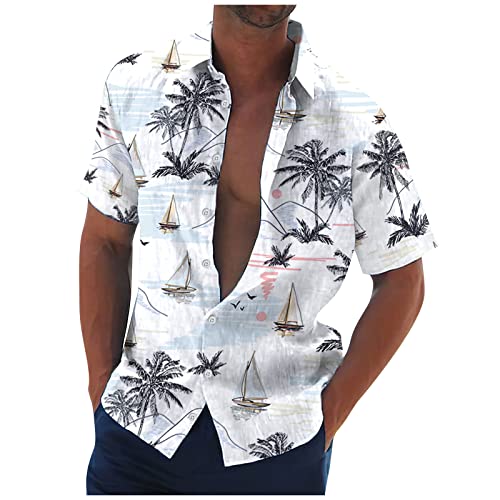 SOOUICKER Hemd Herren Kurzarm Vintage Hawaii Hemd Männer Palmen Freizeithemden für Herren Sommer Übergröße Kurzarmhemd Herren Print Große Größen Sommerhemd Herren Muster Hemd Herren Urlaub von SOOUICKER