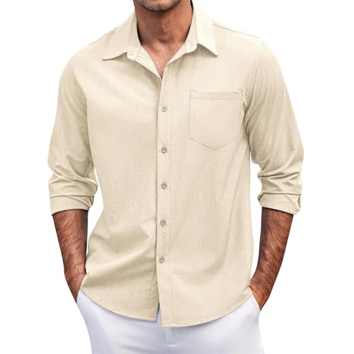 SOOUICKER Hemd Herren Langarm Freizeit Sommerhemd Herren Comfort Fit Freizeithemden für Herren Regular Fit Herrenhemden Langarm Casual Hemd Herren Elegant Einfarbig Urlaub von SOOUICKER