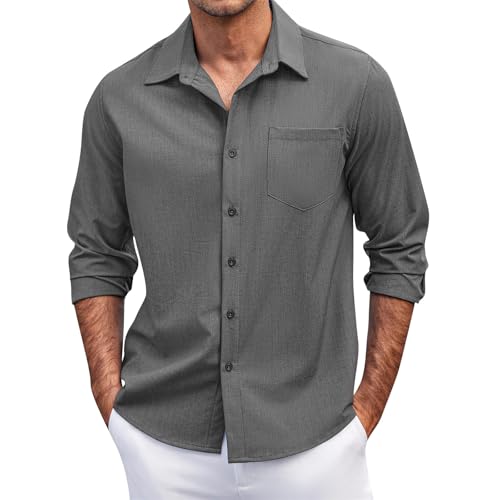 SOOUICKER Hemd Herren Langarm Freizeit Sommerhemd Herren Comfort Fit Freizeithemden für Herren Regular Fit Herrenhemden Langarm Casual Hemd Herren Elegant Einfarbig Urlaub von SOOUICKER
