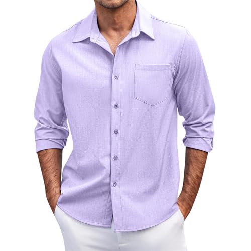 SOOUICKER Hemd Herren Langarm Freizeit Sommerhemd Herren Comfort Fit Freizeithemden für Herren Regular Fit Herrenhemden Langarm Casual Hemd Herren Elegant Einfarbig Urlaub von SOOUICKER