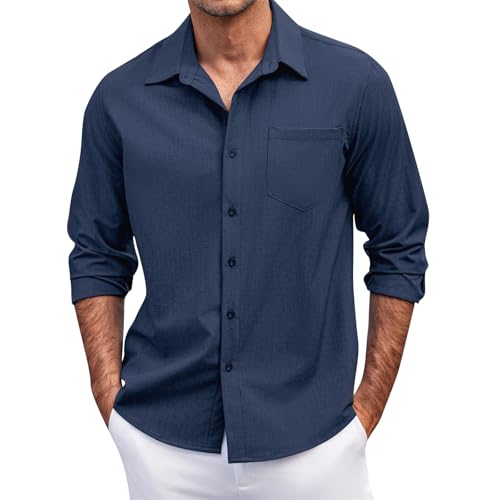 SOOUICKER Hemd Herren Langarm Freizeit Sommerhemd Herren Comfort Fit Freizeithemden für Herren Regular Fit Herrenhemden Langarm Casual Hemd Herren Elegant Einfarbig Urlaub von SOOUICKER
