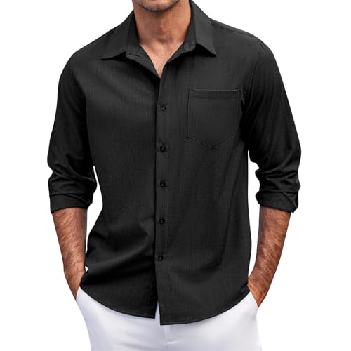 SOOUICKER Hemd Herren Langarm Freizeit Sommerhemd Herren Comfort Fit Freizeithemden für Herren Regular Fit Herrenhemden Langarm Casual Hemd Herren Elegant Einfarbig Urlaub von SOOUICKER