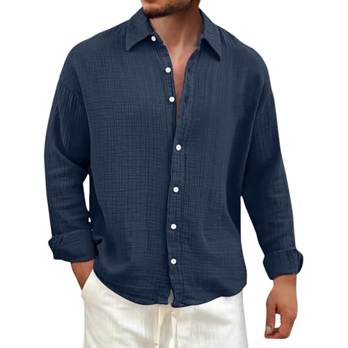 SOOUICKER Hemd Herren Langarm Freizeit Sommerhemd Herren Oversized Elegant Freizeithemd Comfort Fit Sommer Herrenhemden Vintage Casual Business Hemd Muster von SOOUICKER