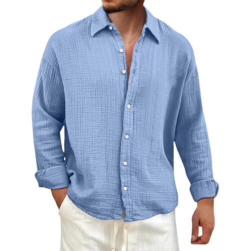 SOOUICKER Hemd Herren Langarm Freizeit Sommerhemd Herren Oversized Elegant Freizeithemd Comfort Fit Sommer Herrenhemden Vintage Casual Business Hemd Muster von SOOUICKER