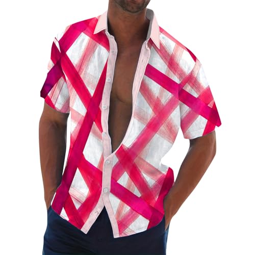 SOOUICKER Hemd Herren Muster Kurzarm Freizeithemden für Herren Regular Fit Hemd Herren Print Casual Kurzarmhemd Herren Oversize Hawaii Hemd Männer Pink Hemd Herren 3D Druck von SOOUICKER