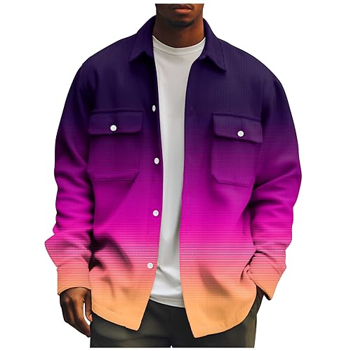 SOOUICKER Hemdjacke Herren Cord Sweatjacke Herren 3D Cordhemd Herren Bunt Flanellhemd Herren Jacke Jackett Herren Cord Muster Hemdjacke Herren Elegant Cordjacke Herren Print von SOOUICKER