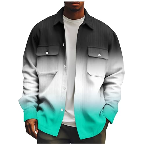 SOOUICKER Hemdjacke Herren Cord Sweatjacke Herren 3D Cordhemd Herren Bunt Flanellhemd Herren Jacke Jackett Herren Cord Muster Hemdjacke Herren Elegant Cordjacke Herren Print von SOOUICKER