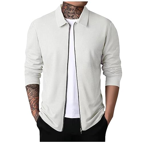 SOOUICKER Hemdjacke Herren Reißverschluss Sweatjacke Herren Slim Fit Sweatshirt Herren Jacke Pullover Herren Kragen Sweatjacke Herren Ohne Kapuze Sweatshirt Herren Zip Sport von SOOUICKER