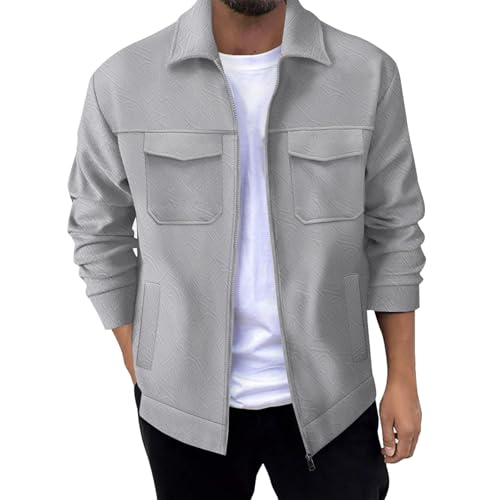 SOOUICKER Hemdjacke Herren Winter Reißverschluss Bomberjacke mit Kragen Arbeit Übergangsjacke Elegant Sweatjacke Hemd Ohne Kapuze Outdoorhemd Langarm Dicker Stoff von SOOUICKER