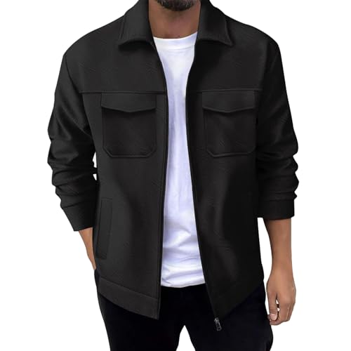 SOOUICKER Hemdjacke Herren Winter Reißverschluss Bomberjacke mit Kragen Arbeit Übergangsjacke Elegant Sweatjacke Hemd Ohne Kapuze Outdoorhemd Langarm Dicker Stoff von SOOUICKER