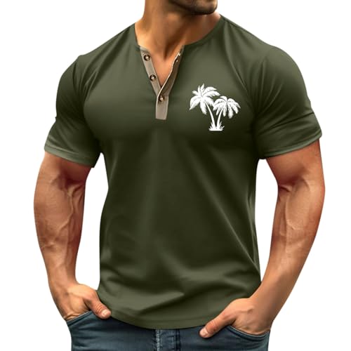 SOOUICKER Henley Shirt Herren Große Größen Poloshirt Herren Kurzarm Ohne Kragen Henley Shirt Herren Vintage Tshirt Herren Knopfleiste Henley Shirt Herren mit Aufdruck Poloshirt Herren Muster von SOOUICKER