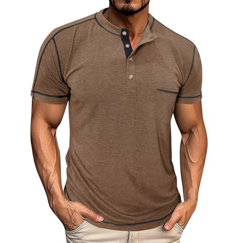 SOOUICKER Henley Shirt Herren Kurzarm Rip Slim Fit Poloshirt Ohne Kragen Elegant Polohemd mit Brusttasche Sport Tshirt Knopfleiste Zweifarbig SOOUICKER Henley Shirt Herren Kurzarm Rip Slim Fit Poloshirt Ohne Kragen Elegant Polohemd mit Brusttasche Sport Tshirt Knopfleiste Zweifarbig von SOOUICKER