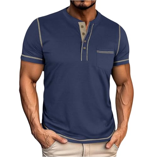 SOOUICKER Henley Shirt Herren Kurzarm Slim Fit Vintage Poloshirt Ohne Kragen Elegant Henley Tshirt mit Brusttasche T Shirt Knopfleiste Zweifarbig SOOUICKER Henley Shirt Herren Kurzarm Slim Fit Vintage Poloshirt Ohne Kragen Elegant Henley Tshirt mit Brusttasche T Shirt Knopfleiste Zweifarbig von SOOUICKER