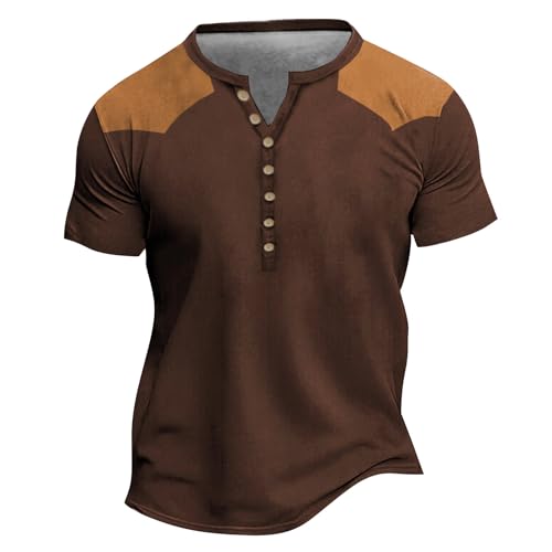 SOOUICKER Henley Shirt Herren Kurzarm Vintage Oversized Tshirt Herren Gym Poloshirt Herren Ohne Kragen Zweifarbig Tshirt Herren Henley Knopfleiste Henley Shirt Herren übergröße von SOOUICKER