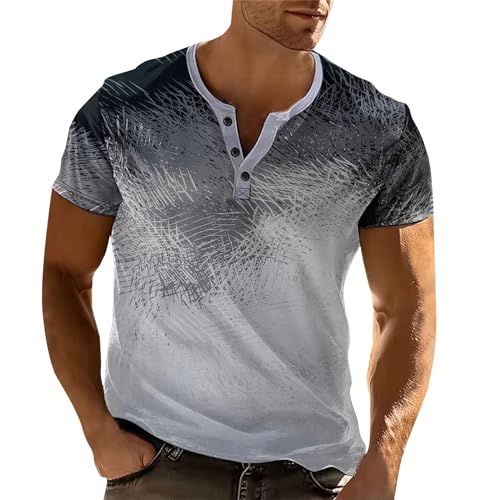 SOOUICKER Henley Shirt Herren Kurzarm Vintage Tshirt Herren Farbverlauf Henley Shirt Herren Slim Fit Poloshirt Herren Ohne Kragen Henley Shirt Herren mit Aufdruck Tshirt Herren Bunt Modern von SOOUICKER