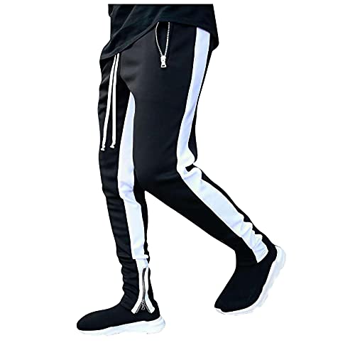 SOOUICKER Herren Jogginghose Mit Reissverschluss Am Bein Trainingshose Herren Reissverschluss Taschen Sporthose Herren Zweifarbig Jogginghose Herren 2 Farbig Jogginghose Herren Slim Fit von SOOUICKER