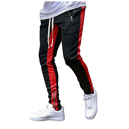 SOOUICKER Herren Jogginghose Mit Reissverschluss Am Bein Trainingshose Herren Reissverschluss Taschen Sporthose Herren Zweifarbig Jogginghose Herren 2 Farbig Jogginghose Herren Slim Fit von SOOUICKER