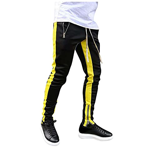 SOOUICKER Herren Jogginghose Mit Reissverschluss Am Bein Trainingshose Herren Reissverschluss Taschen Sporthose Herren Zweifarbig Jogginghose Herren 2 Farbig Jogginghose Herren Slim Fit von SOOUICKER