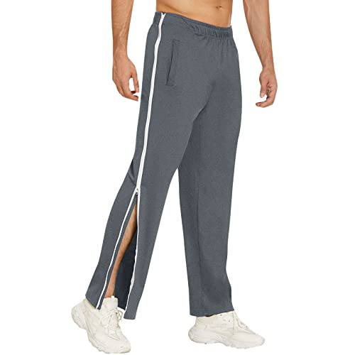 SOOUICKER Herren Sporthose Reissverschluss Am Bein Trainingshose Herren Offenes Bein Stoffhose Herren mit Taschen Trainingshose Herren Ohne Bündchen Jogginghose Herren Weites Bein von SOOUICKER