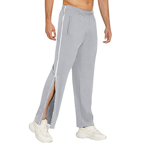 SOOUICKER Herren Sporthose Reissverschluss Am Bein Trainingshose Herren Offenes Bein Stoffhose Herren mit Taschen Trainingshose Herren Ohne Bündchen Jogginghose Herren Weites Bein von SOOUICKER