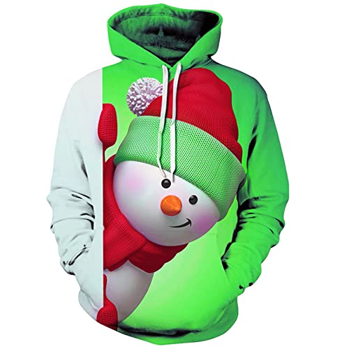 SOOUICKER Hoodie Weihnachten Herren Damen Weihnachtspullover Herren Hoodie 3D Druck Christmas Kapuzenpullover Herren Lustig mit Tasche Unisex Sweatshirt Xmas Pullover von SOOUICKER