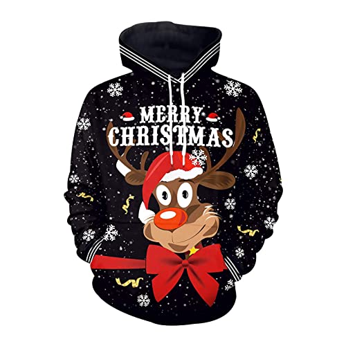 SOOUICKER Hoodie Weihnachten Weihnachtspullover Herren Lustig Hoodie 3D Druck Christmas Kapuzenpullover mit Tasche Unisex Sweatshirt Xmas Pullover Damen von SOOUICKER