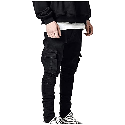 SOOUICKER Jeans Herren Cargo Mit Seitentaschen Jeans Herren Tapered Fit Cargohose Herren Jeans Denim Jeans Herren Used Look Cargohose Herren Hip Hop Slim Fit Jeans Herren Vintage von SOOUICKER