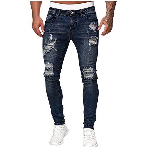 SOOUICKER Jeans Herren Destroyed Jeans Herren Slim Fit Stretch Freizeithose Herren Modern Denim Jeans Herren Mit Löcher Hellblau Sommer Jeans Herren Vintage von SOOUICKER