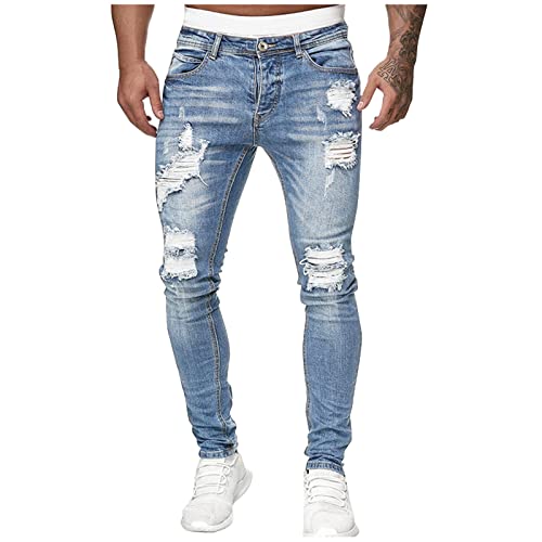 SOOUICKER Jeans Herren Destroyed Jeans Herren Slim Fit Stretch Freizeithose Herren Modern Denim Jeans Herren Mit Löcher Hellblau Sommer Jeans Herren Vintage von SOOUICKER